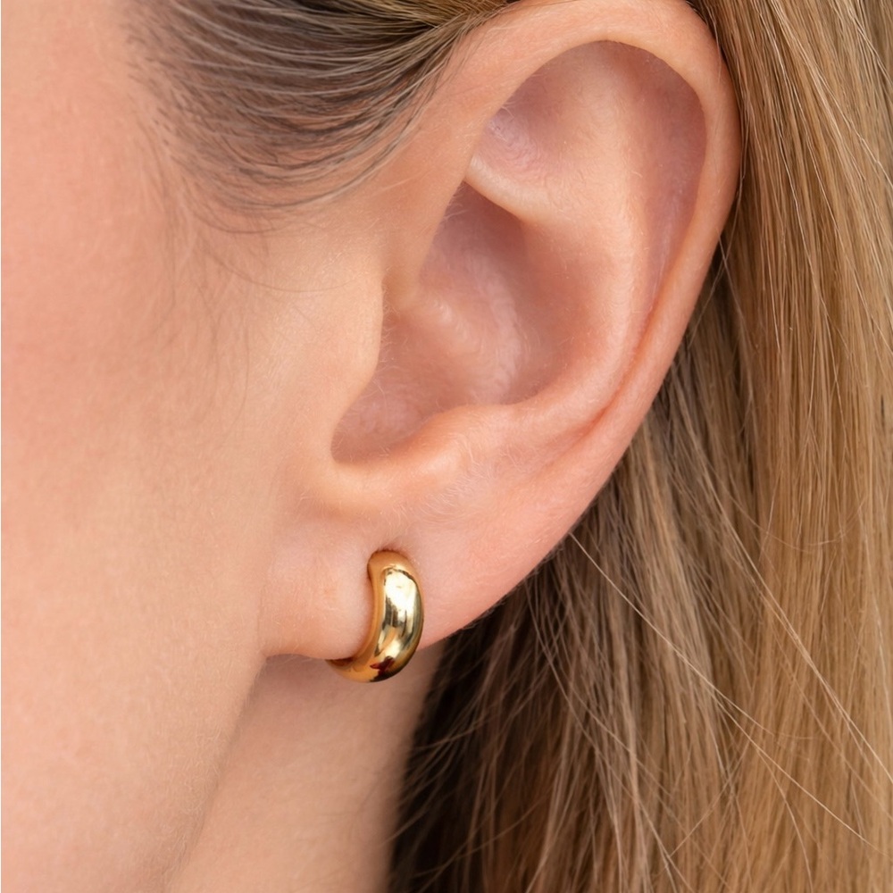 Vintage Gold-Tone Huggie Hoop Earrings – 2 Pair Set – Mini & Small - Picture 2 of 11